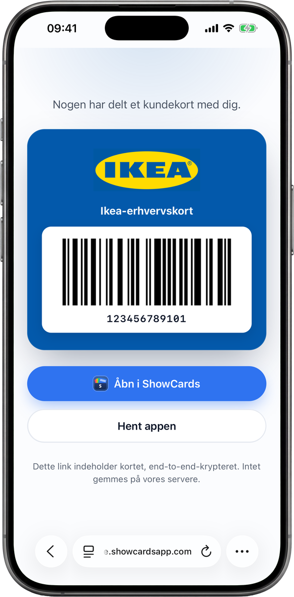 Del et loyalitetskort fra ShowCards med et privat link