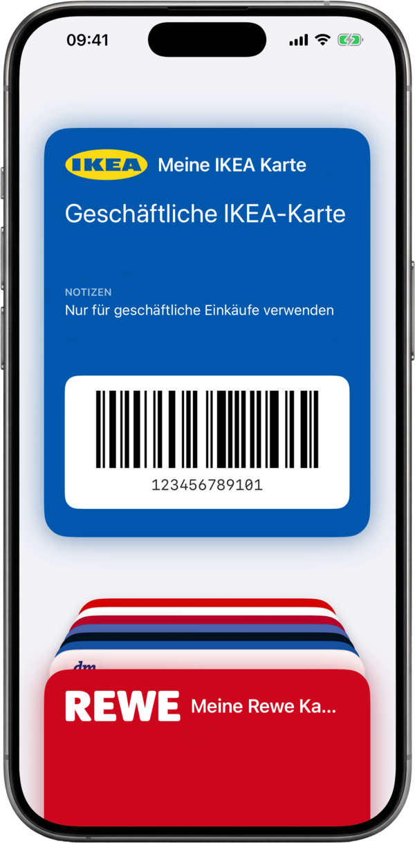 Eine Kundenkarte als Pass mit Barcode in Apple Wallet