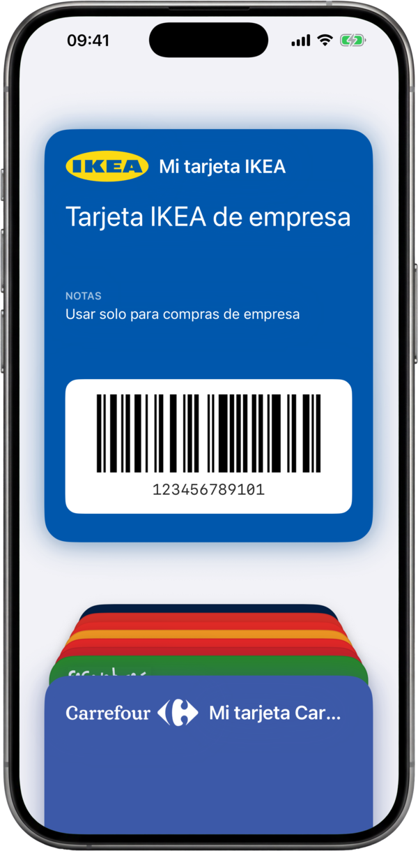 Una tarjeta de fidelización añadida a Apple Wallet como pase con su código de barras