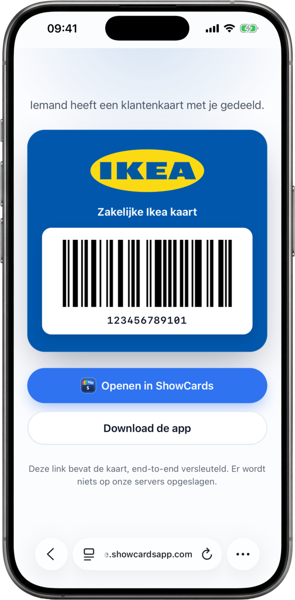 Een klantenkaart delen vanuit ShowCards via een privélink