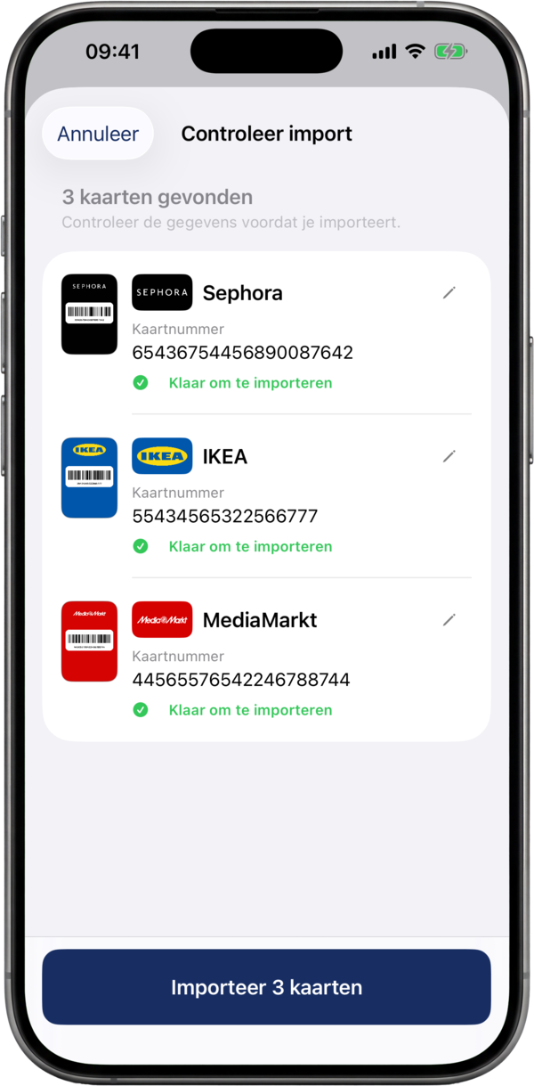 Meerdere klantenkaarten tegelijk importeren in ShowCards