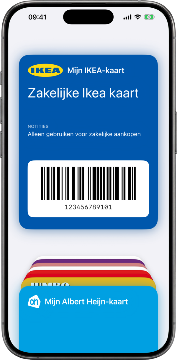 Een klantenkaart als pas met barcode toegevoegd aan Apple Wallet