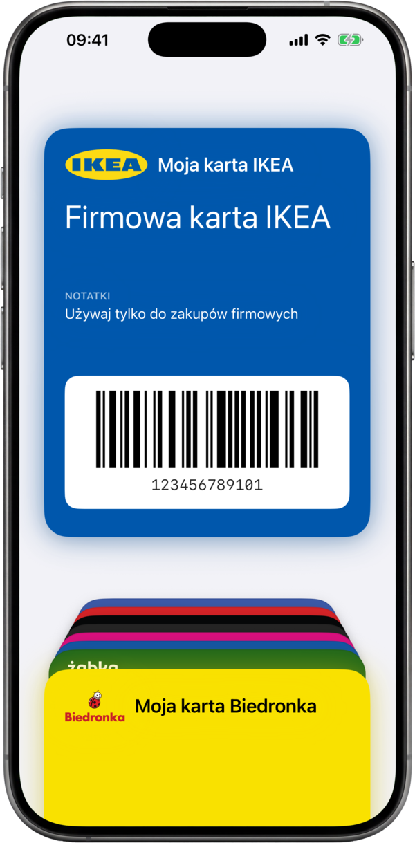 Karta lojalnościowa dodana do Apple Wallet jako karta z kodem kreskowym