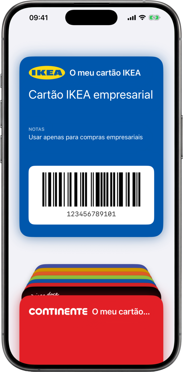 Um cartão de fidelização adicionado à Apple Wallet como passe com o seu código de barras