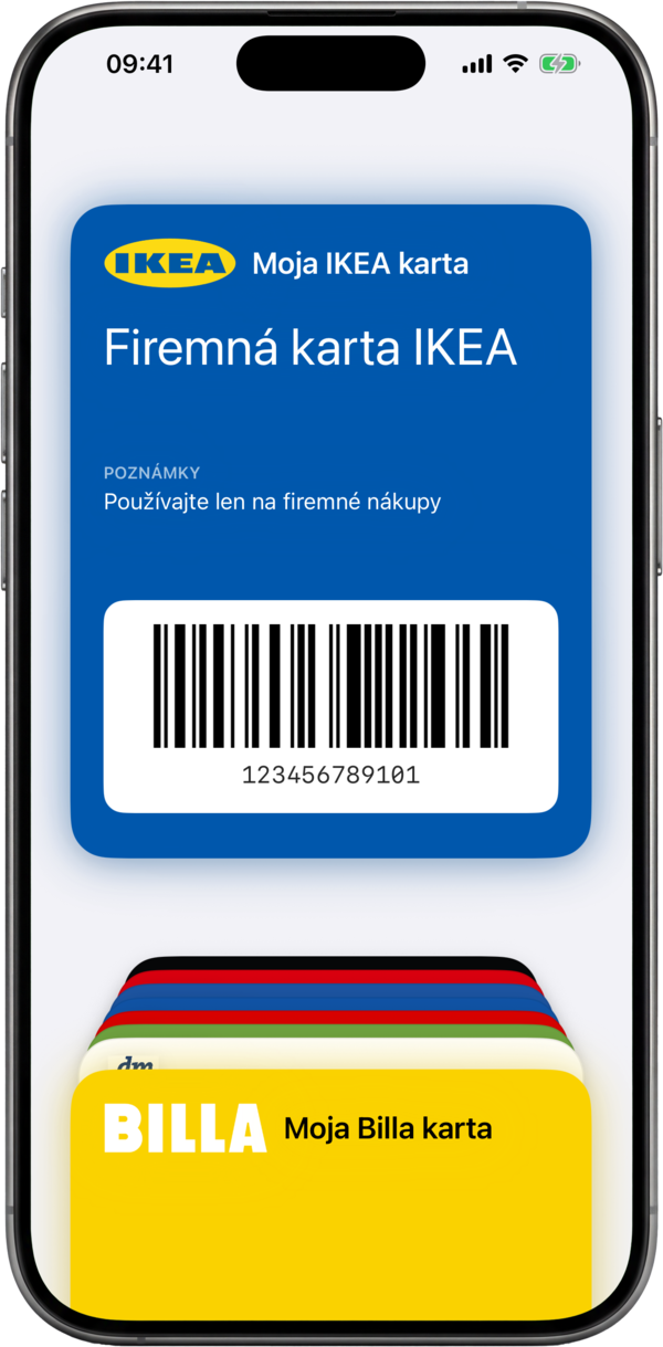 Vernostná karta pridaná do Apple Wallet ako pass s čiarovým kódom